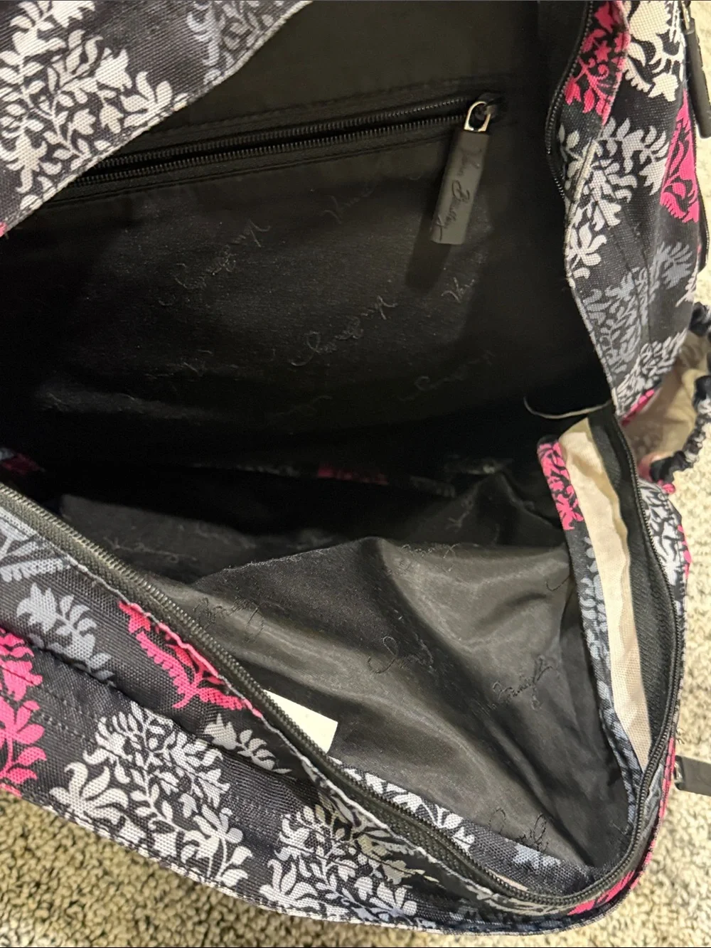 Vera Bradley Black Backpack with Pink and Gray - Like New - Fits everything!